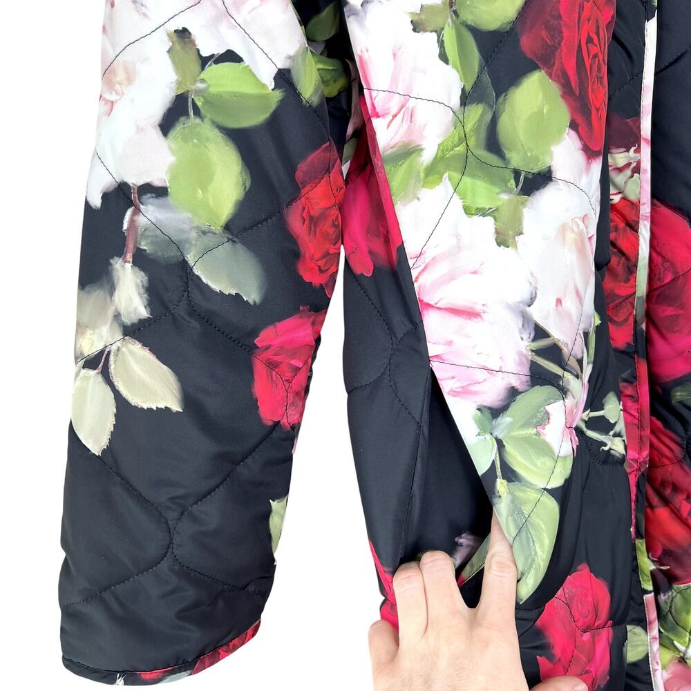 Johnny Was Vivi Puffer Jacket Reversible Floral Rose Print Leopard Faux Fur L - Picture 3 of 10